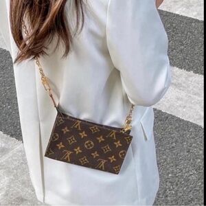 Louis Vuitton Brown Monogram Wristlet with Gold Chain